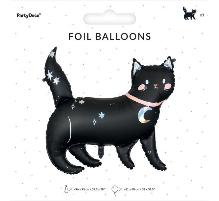 Black Spooky Cat SuperShape Foil Balloon 32" (Optional Helium Inflation)