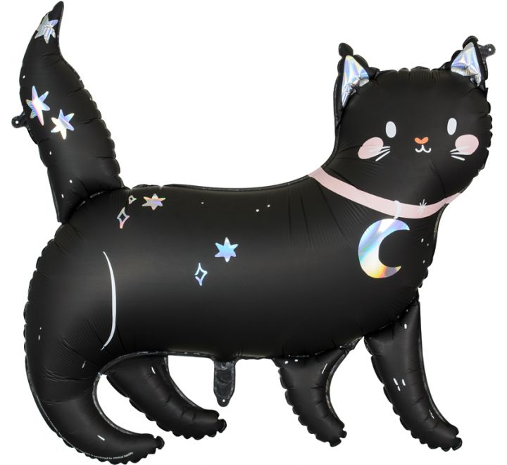 Black Spooky Cat SuperShape Foil Balloon 32" (Optional Helium Inflation)