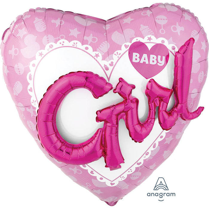 Baby Girl Foil Jumbo 3D Effect Foil Balloon (Optional Helium Inflation)