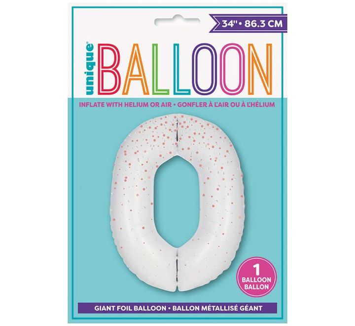 Rose Gold Printed Number 0 Giant Foil Helium Balloon 34" (Optional Helium Inflation)