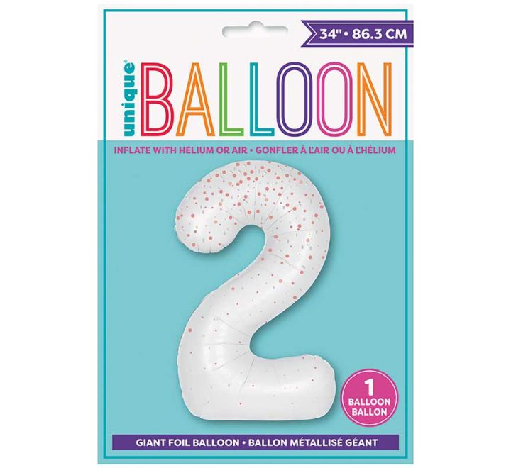 Rose Gold Printed Number 2 Giant Foil Helium Balloon 34" (Optional Helium Inflation)