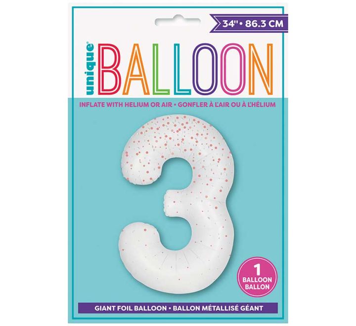 Rose Gold Printed Number 3 Giant Foil Helium Balloon 34" (Optional Helium Inflation)