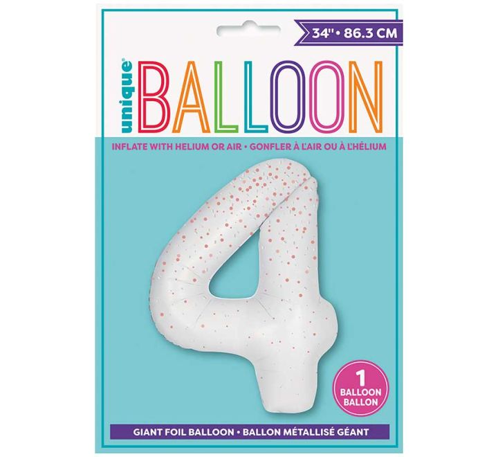 Rose Gold Printed Number 4 Giant Foil Helium Balloon 34" (Optional Helium Inflation)