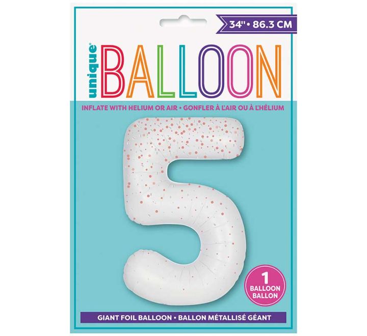 Rose Gold Printed Number 5 Giant Foil Helium Balloon 34" (Optional Helium Inflation)