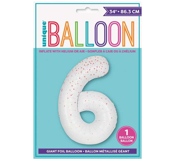 Rose Gold Printed Number 6 Giant Foil Helium Balloon 34" (Optional Helium Inflation)