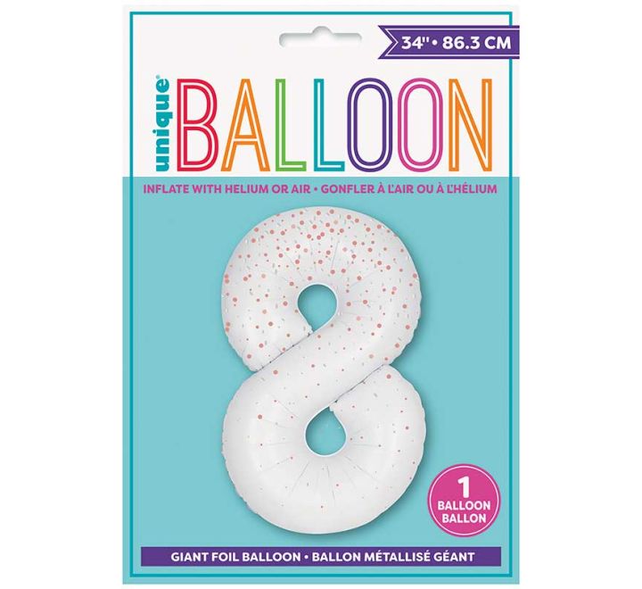 Rose Gold Printed Number 8 Giant Foil Helium Balloon 34" (Optional Helium Inflation)