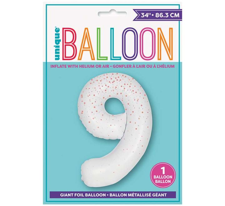 Rose Gold Printed Number 9 Giant Foil Helium Balloon 34" (Optional Helium Inflation)