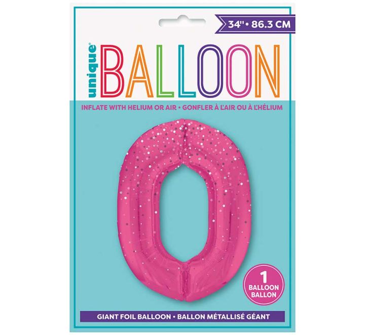 Pink Spots Number 0 Giant Foil Balloon 34" (Optional Helium Inflation)