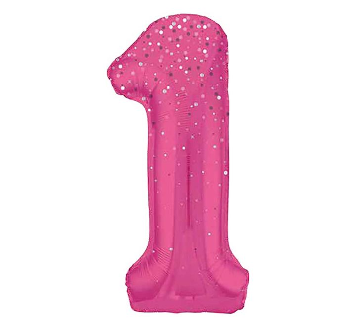 Pink Spots Number 1 Giant Foil Balloon 34" (Optional Helium Inflation)