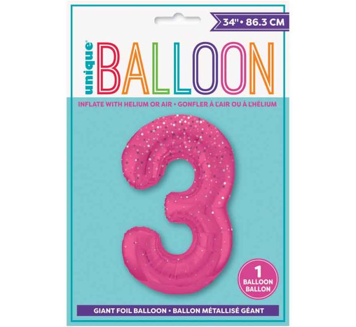 Pink Spots Number 3 Giant Foil Helium Balloon 34" (Optional Helium Inflation)