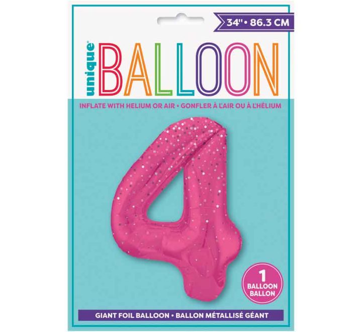 Pink Spots Number 4 Giant Foil Helium Balloon 34" (Optional Helium Inflation)