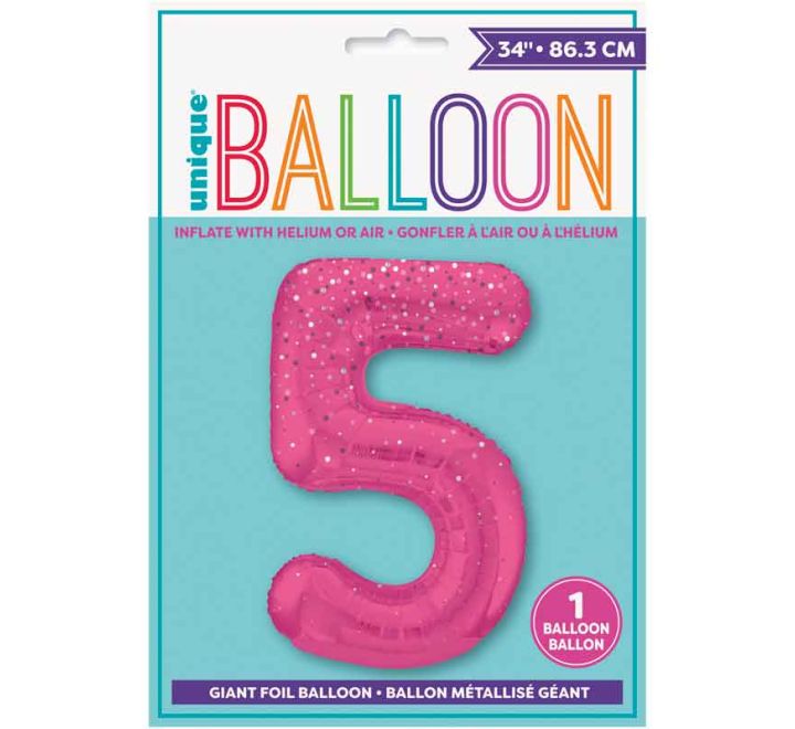 Pink Spots Number 5 Giant Foil Helium Balloon 34" (Optional Helium Inflation)