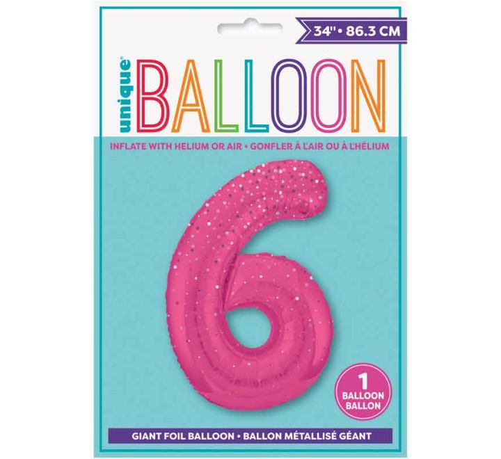 Pink Spots Number 6 Giant Foil Helium Balloon 34" (Optional Helium Inflation)