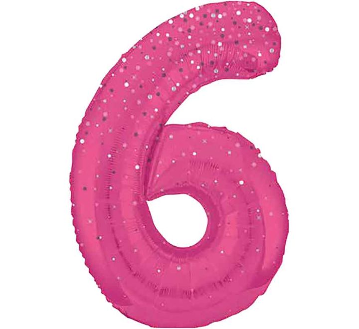 Pink Spots Number 6 Giant Foil Helium Balloon 34" (Optional Helium Inflation)