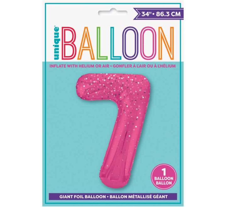 Pink Spots Number 7 Giant Foil Helium Balloon 34" (Optional Helium Inflation)