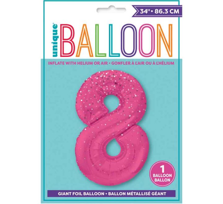 Pink Spots Number 8 Giant Foil Helium Balloon 34" (Optional Helium Inflation)