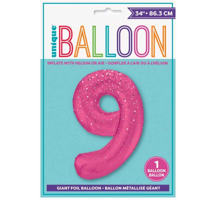 Pink Spots Number 9 Giant Foil Helium Balloon 34" (Optional Helium Inflation)