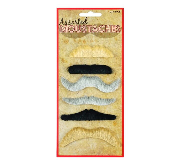 Moustaches Stick On - Assorted Styles 6 Multipack