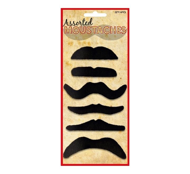 Moustaches Stick On - Assorted Styles 6 Multipack