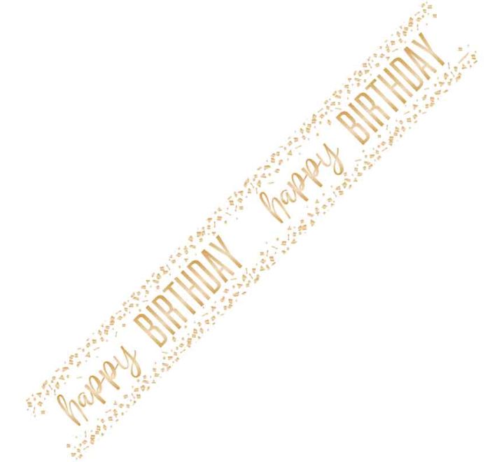 Banner Happy Birthday Gold and White 9ft