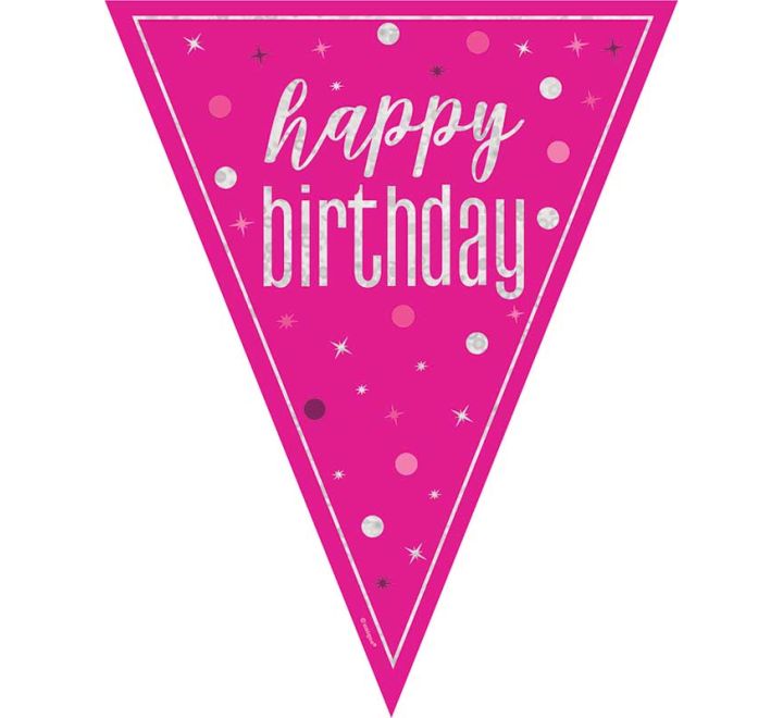 Flag Banner Pink Glitz "Happy Birthday" Foil