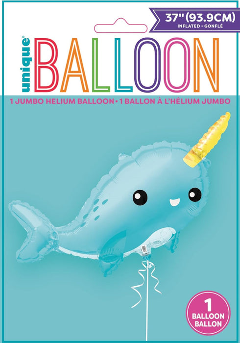 Narwhal Jumbo Foil Balloon 37" (Optional Helium Inflation)