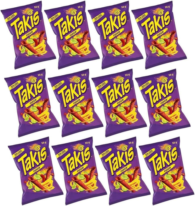 Takis 55g Fuego Flavour - Chilli Pepper and Lime Corn Chips - UK product - Popular Snack