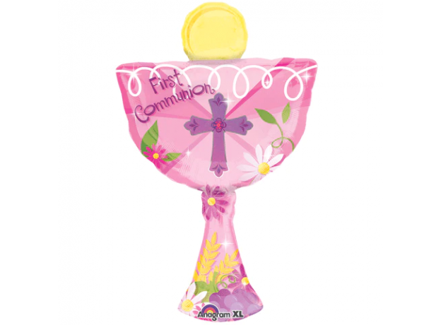 First Communion Pink Balloon 31" SuperShape Helium Balloon (Optional Helium Inflation)