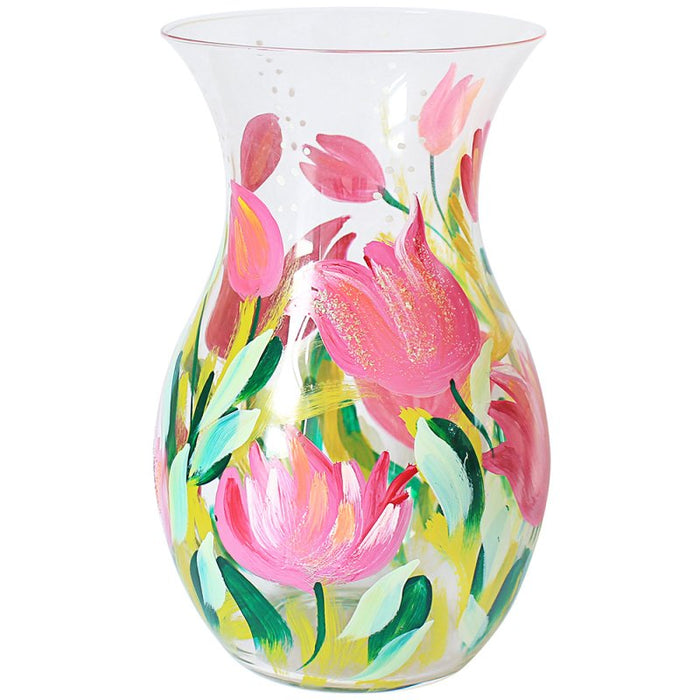 Tulip Design Hand Painted Glass Vase