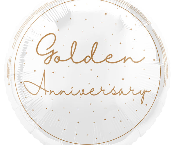 Gold 50th Wedding Anniversary Foil Balloon (Optional Helium Inflation)