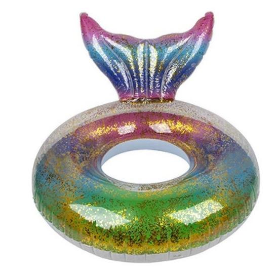 Glitter Filled Rainbow Print Swim Ring With Tail