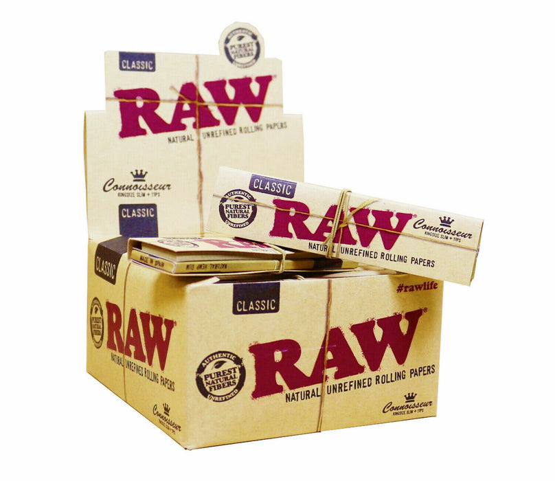 Rolling Paper Raw Connoisseur King Size Slim Plus Tips Roach Card