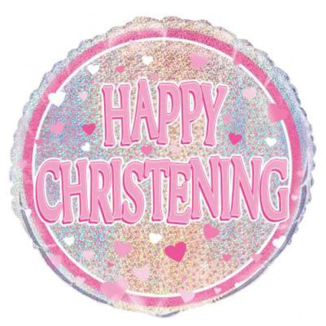 Girl Happy Christening Foil Balloon (Optional Helium Inflation)