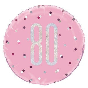 80th Pink Glitz Helium Filled Holographic Balloon (Optional Helium Inflation)