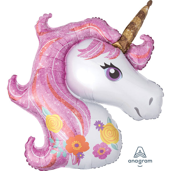 Pink Unicorn SuperShape Foil Balloons 33" (Optional Helium Inflation)