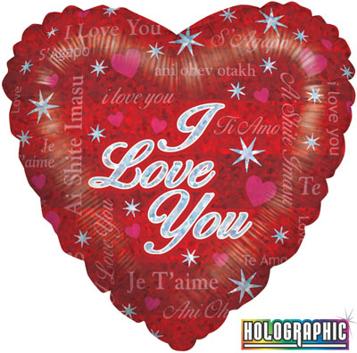 Sparkling Love Hollographic Heart Shaped Foil Balloon (Optional Helium Inflation)