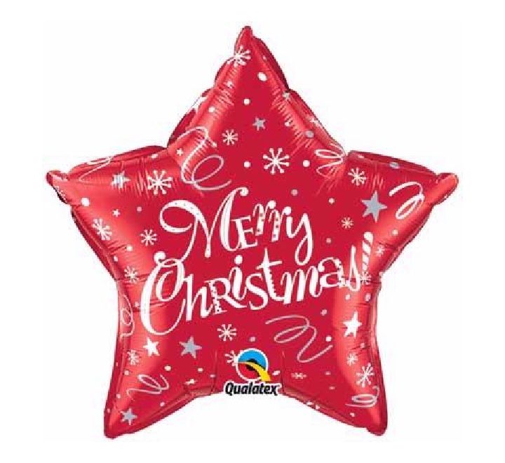 Merry Christmas Red Star Balloon 20" Foil Helium Balloon (Optional Helium Inflation)