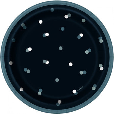 Black Glitz Round 7" Dinner Plates 8 Pack