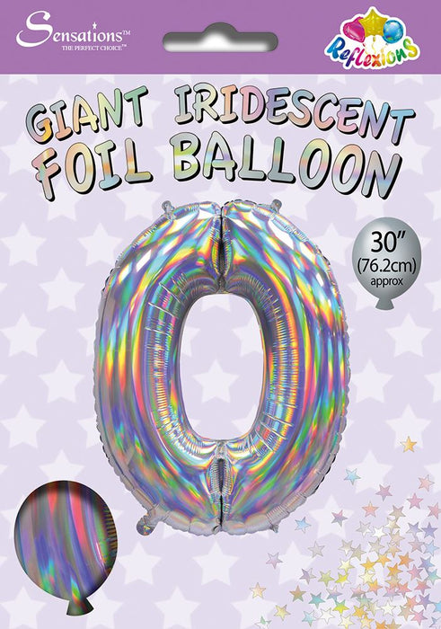 Silver Iridescent Number 0 Giant Foil Balloon 30" (Optional Helium Inflation)