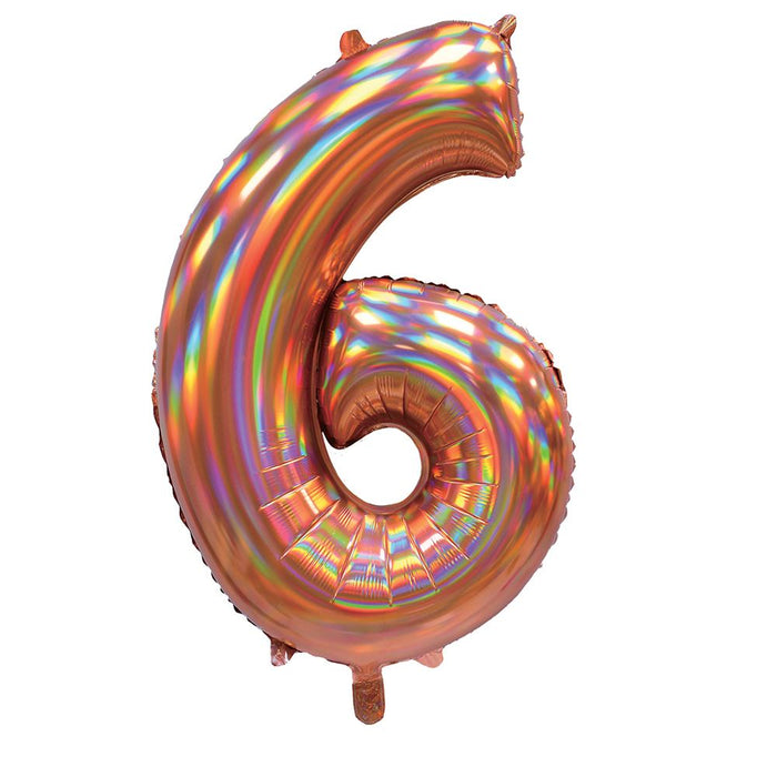 Rose Gold Iridescent Number 6 Giant Foil Balloon 30" (Optional Helium Inflation)