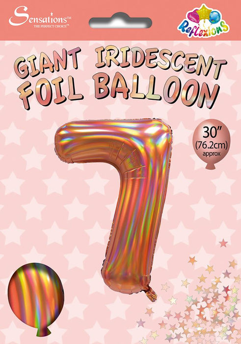 Rose Gold Iridescent Number 7 Giant Foil Balloon 30" (Optional Helium Inflation)