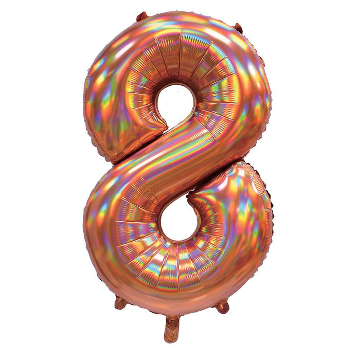 Rose Gold Iridescent Number 8 Giant Foil Balloon 30" (Optional Helium Inflation)