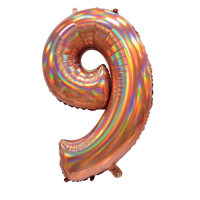 Rose Gold Iridescent Number 9 Giant Foil Balloon 30" (Optional Helium Inflation)