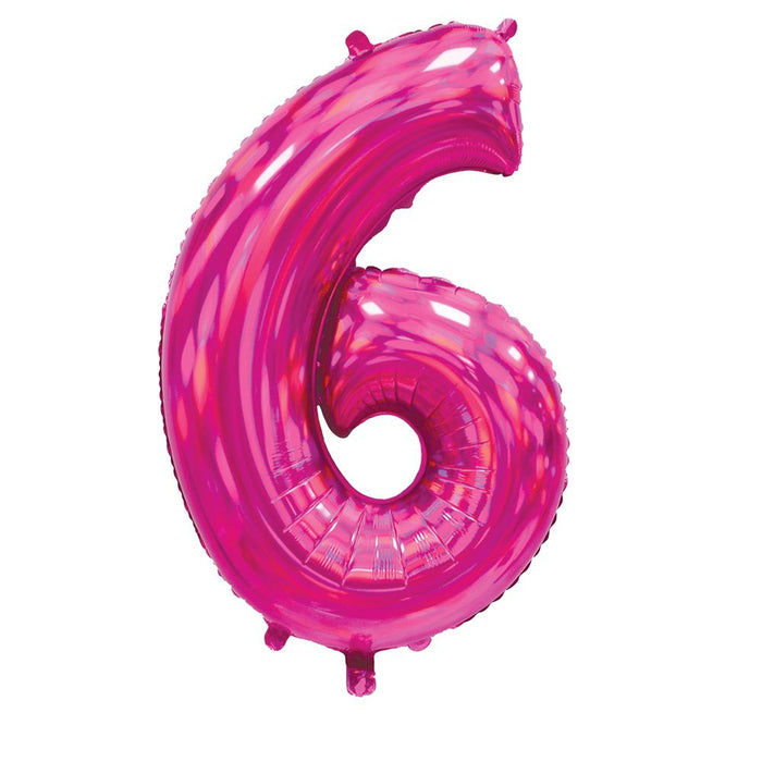 Pink Iridescent Number 6 Giant Foil Balloon 30" (Optional Helium Inflation)