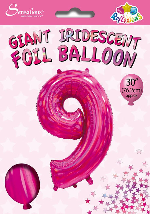 Pink Iridescent Number 9 Giant Foil Balloon 30" (Optional Helium Inflation)