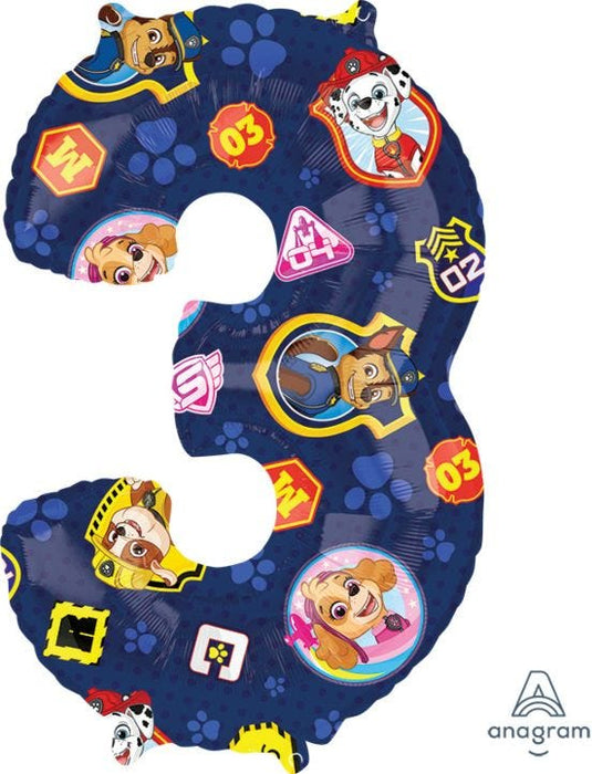 Paw Patrol Number 3 Foil Helium Balloon 26" (Optional Helium Inflation)