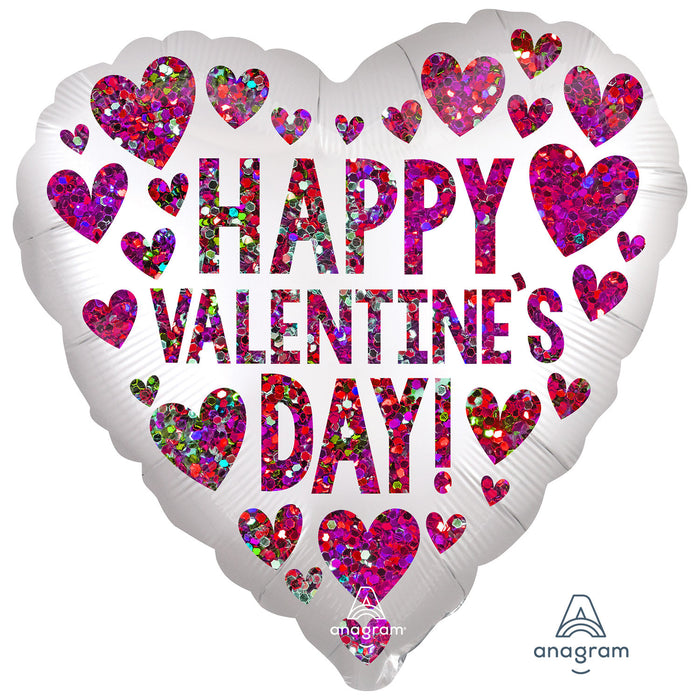 Happy Valentine's Day Sequins Heart Shaped Foil Balloon (Optional Helium Inflation)