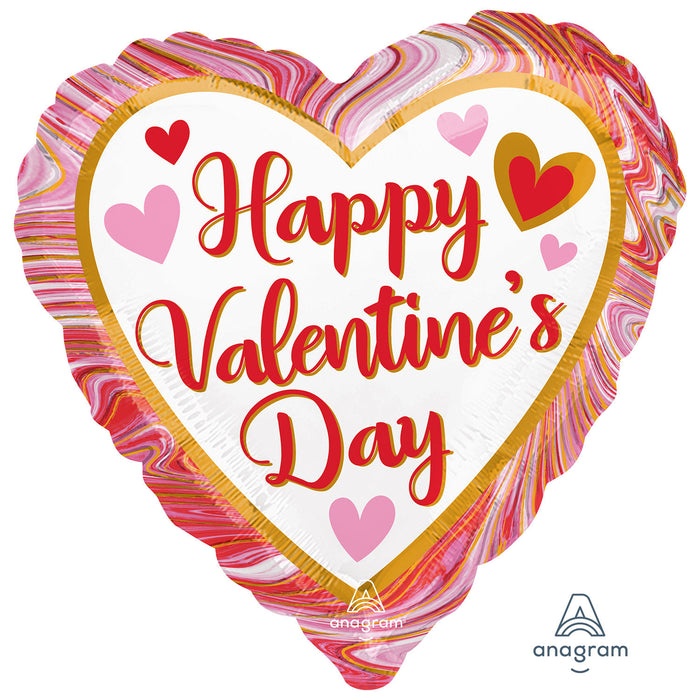 Happy Valentine's Day Marbled Heart Shaped Foil Balloon (Optional Helium Inflation)