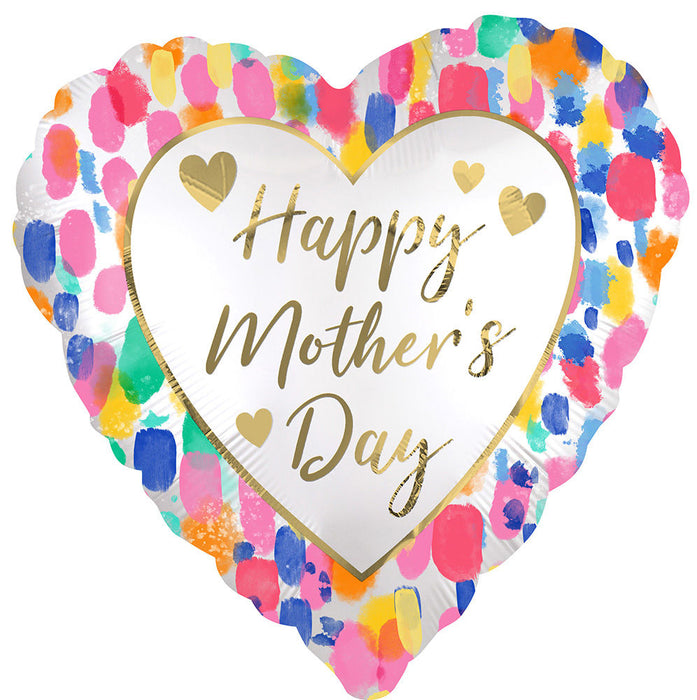 Colourful Watercolour Happy Mothers Day Heart Foil Balloon (Optional Helium Inflation)