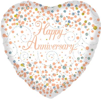 Happy Anniversary Foil Balloon Heart (Optional Helium Inflation)